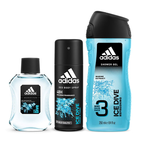 Adidas For Men Ice Dive Ea De Toilette, 100 ML + Shower Gel, 250 ML + Deodorant Body Spray, 150 ML 