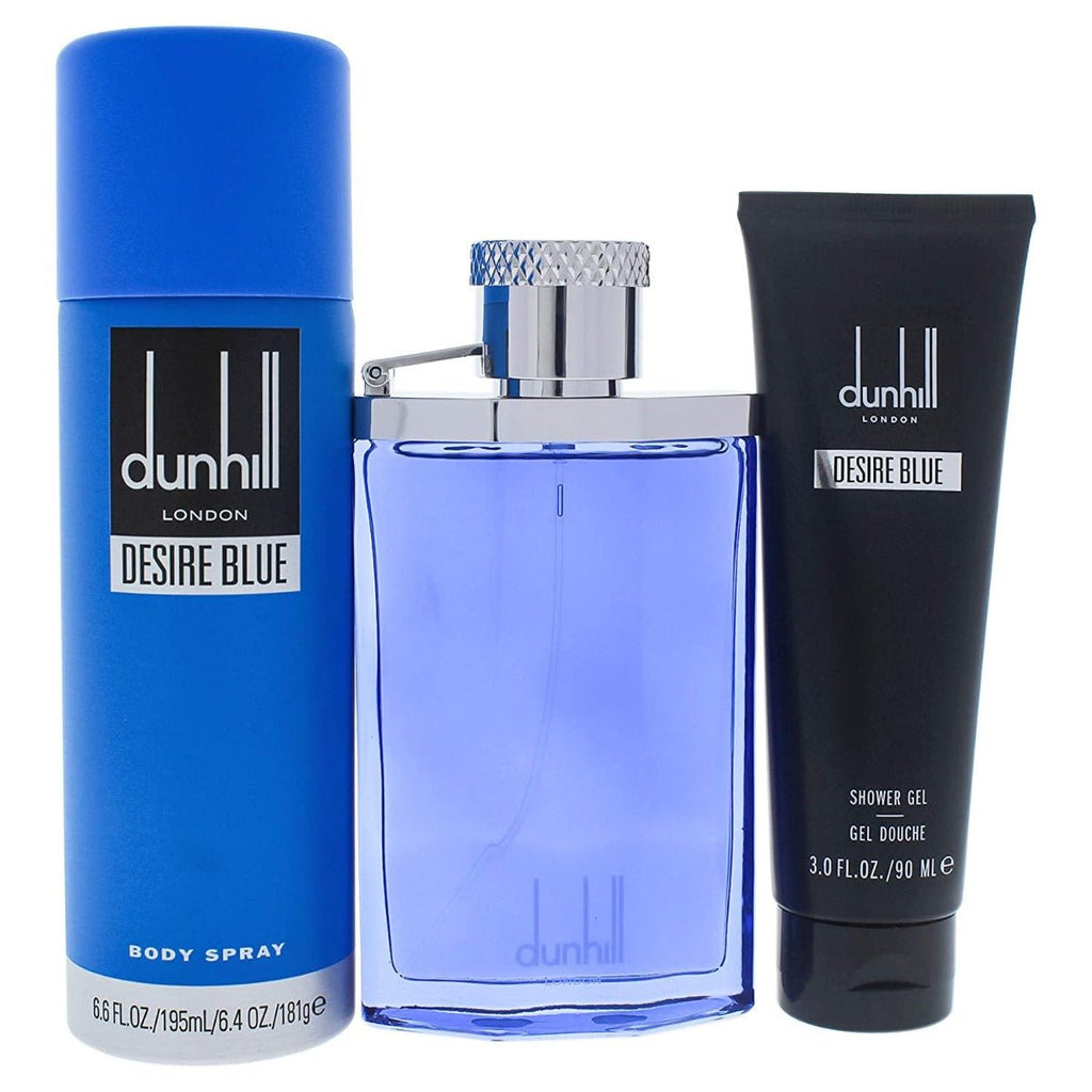 Dunhill Desire Blue For Men 100 ML Edt +195 Ml Body Spray+90 Ml Shower Gel 