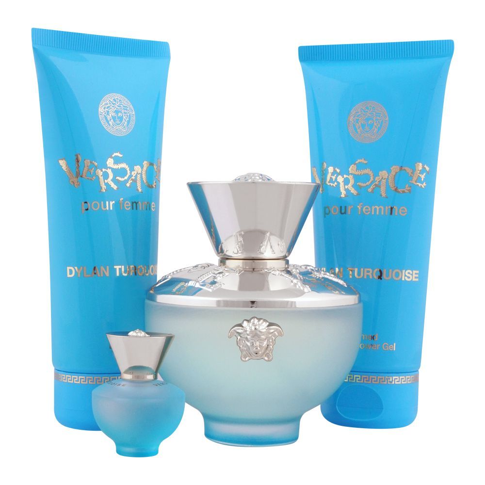 Versace Dylan Turquoise Pour Femme Perfume Set For Women EDT 100ml + EDT 5ml + Body Gel + Shower Gel 