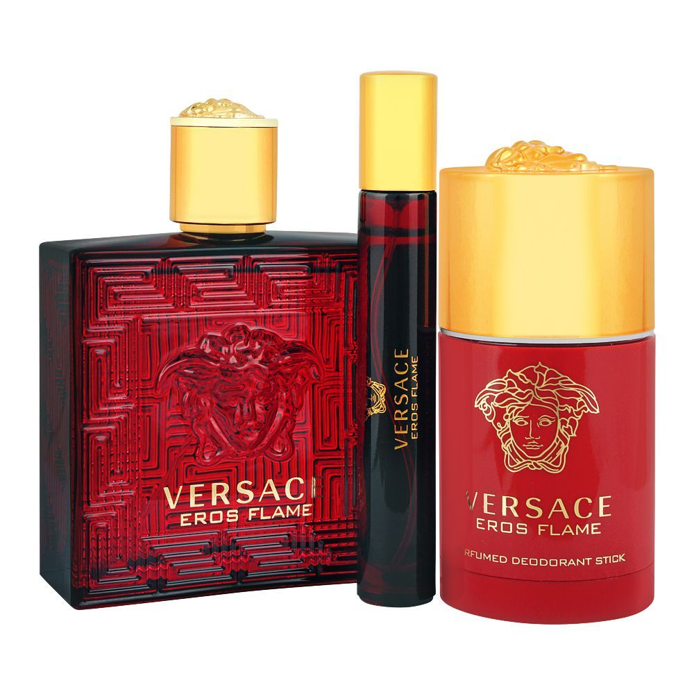 Versace Eros Flame 100Ml EDP + Deodorant Stick 75ML + Mini Spray EDP 10Ml 